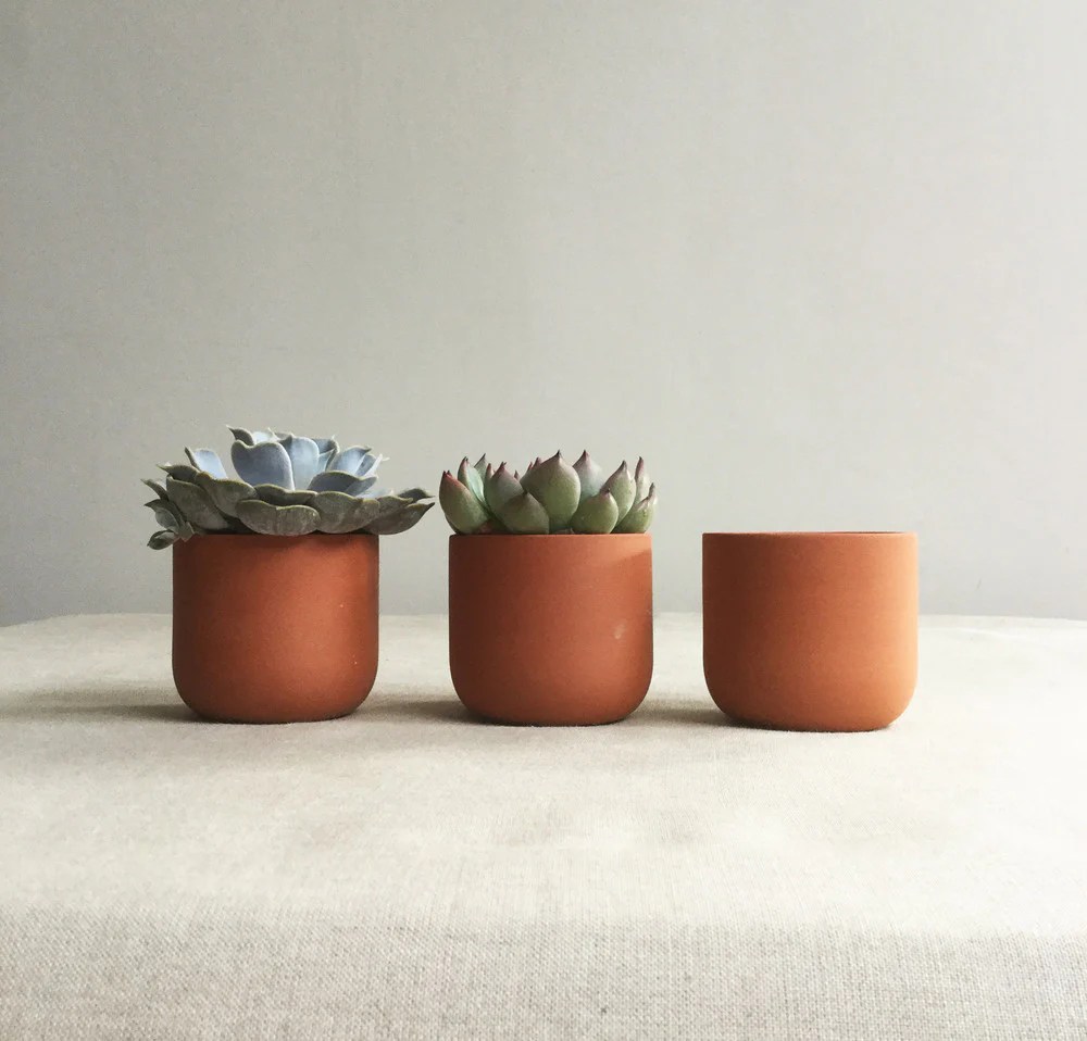 Unusual small terracotta plant pots